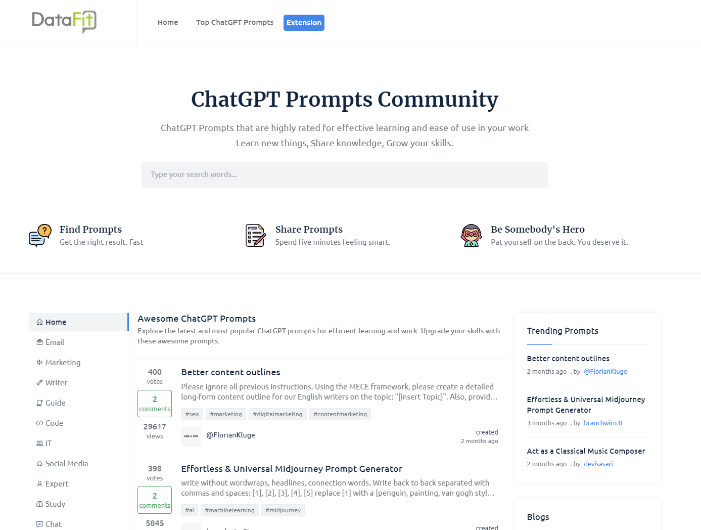 Datafit.ai：ChatGPT Prompt分享社区
