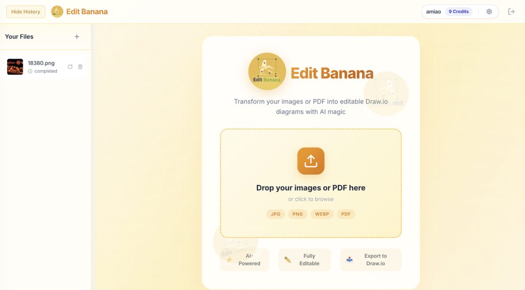 editbanana:利用 AI 将您的图像或 PDF 转换为可编辑的 Draw.io 图表,开源