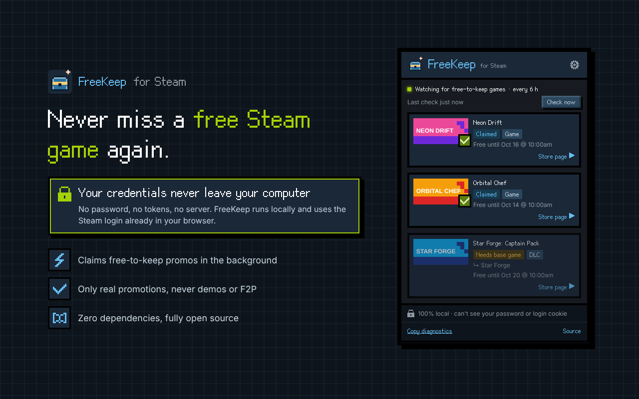 FreeKeep：自动领取 Steam 限免游戏